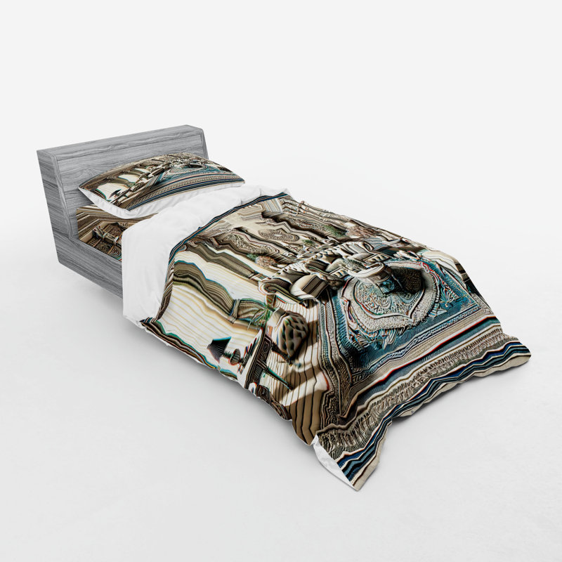 Ensemble de literie classique Ambesonne et noix de coco et bleu mer, Housse de couette simple très longue + 2 pièces