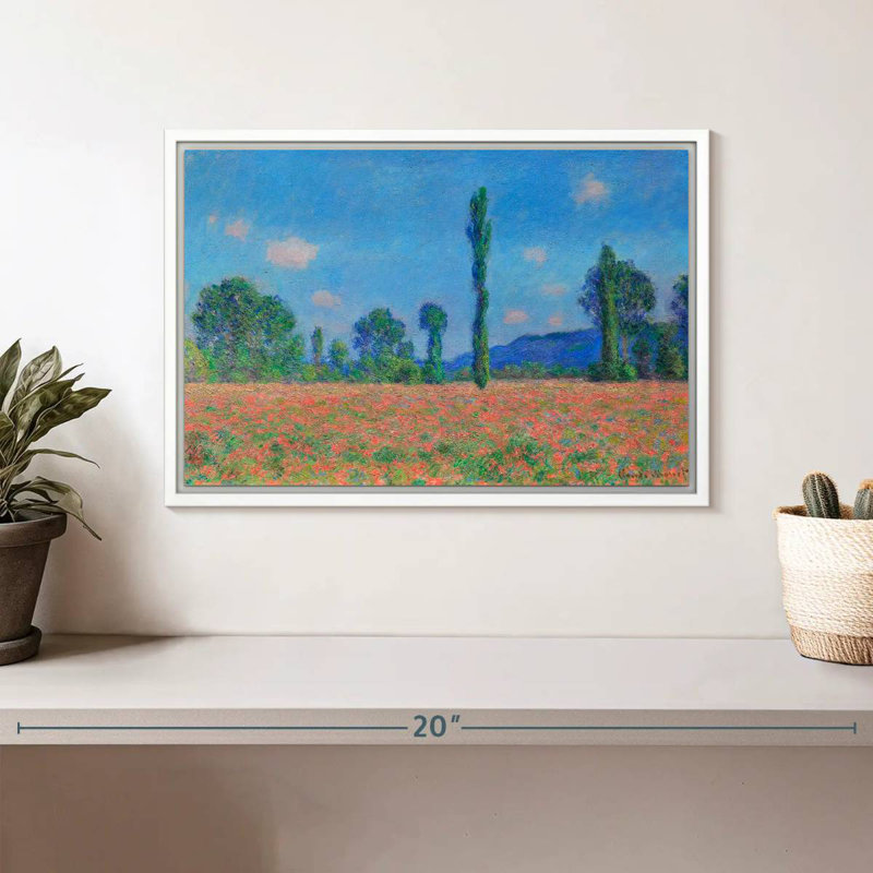 Champ de coquelicots, Giverny, 1891, 13 po x 9 po, Cadre flottant blanc
