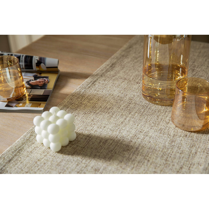 Oatmeal Beige Rustic Polyester Farmhouse Table Runner, 14x90 Inches