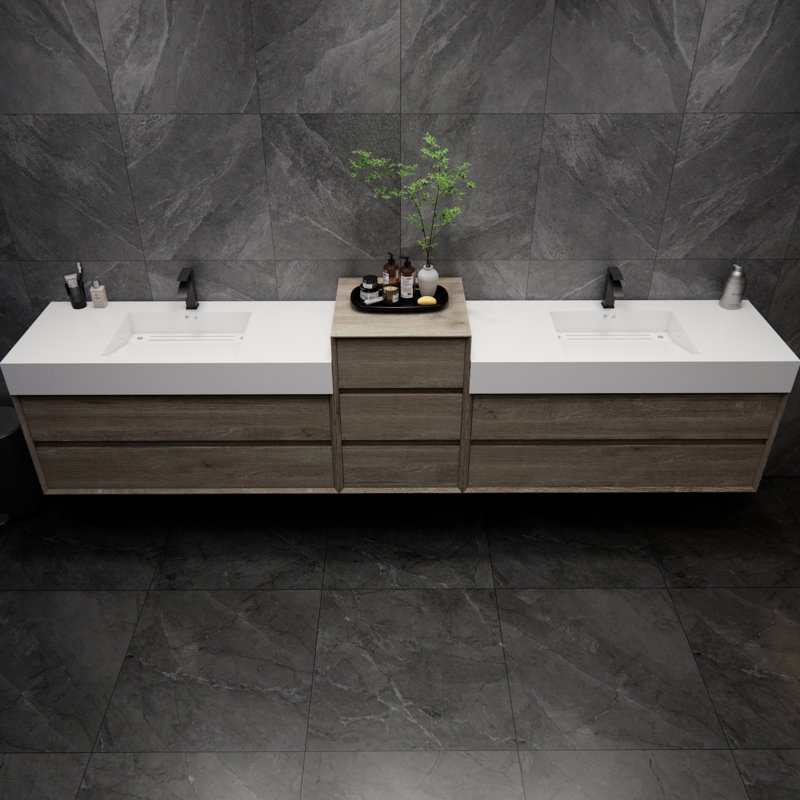 Albizu 114" Wall-Mounted Double Bathroom Vanity, Gray