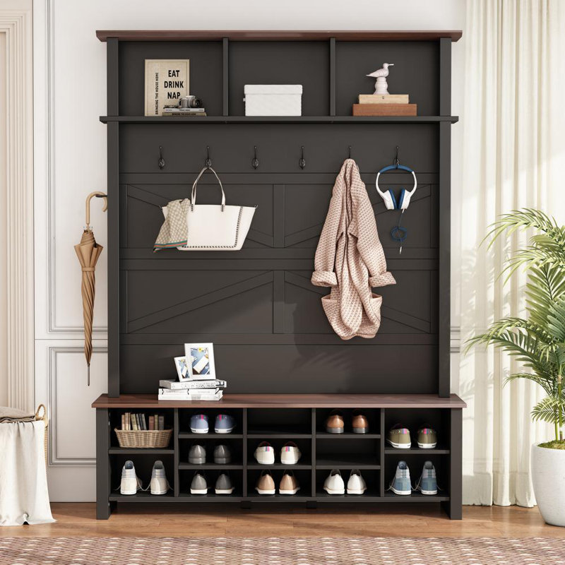 4-in-1 Hall Tree with 6 Hooks