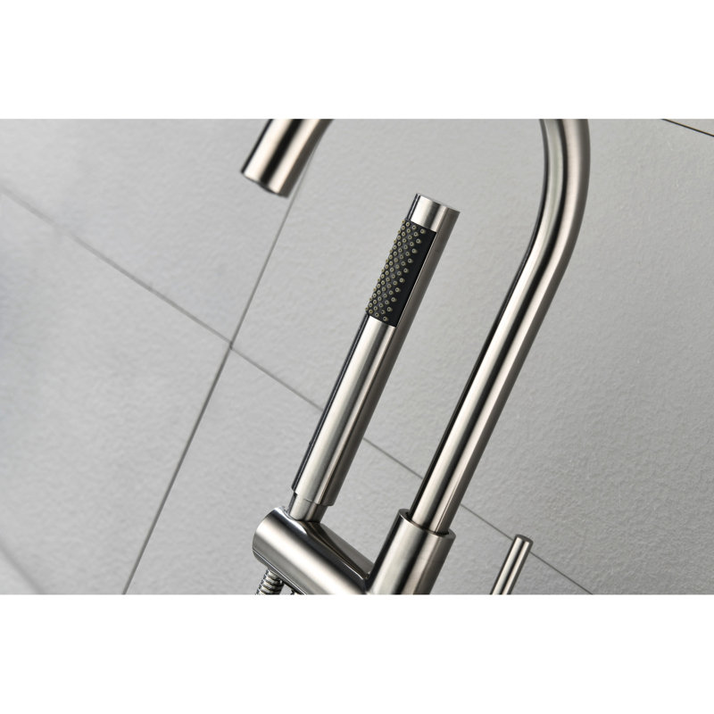 Tub Filler With Handheld Shower And Wear- Feature Water Temperature Controller, Silver