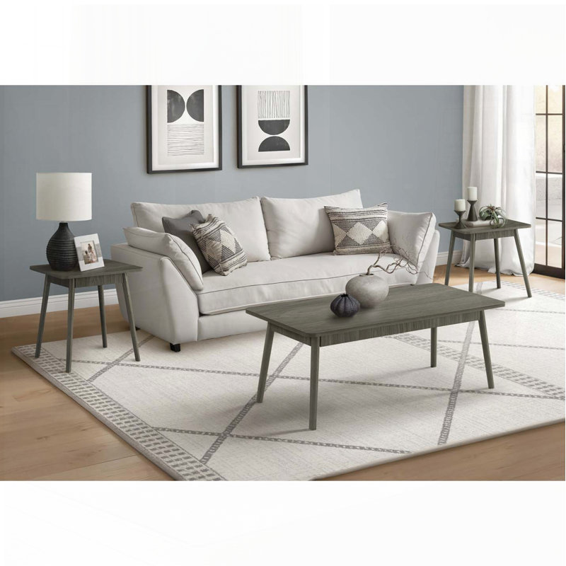 3-Piece Mid-Century Coffee Table Set Grey, Grey