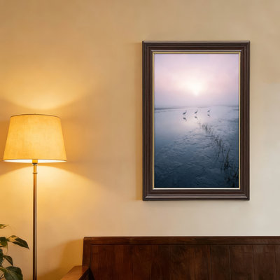 Art mural antique sur toile encadré doré pour le salon, la chambre à coucher, le bureau ou le vestibule - Décoration murale décorative avec oiseaux couchant