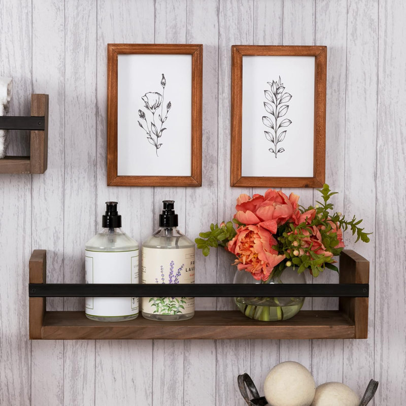 Farmhouse Set of 2 Wildflower Stems Framed Wall Art - Printed MDF with Botanical Design, Natural Wood Frames - Rustic Accent Pieces for Living Room, Bedroom, Kitchen, Entryway