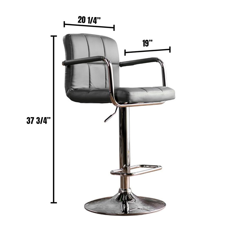 Cudney Upholstered Swivel Bar Stool With Armrest, Grey
