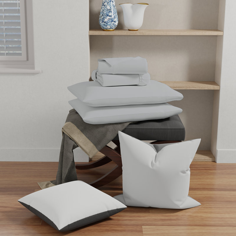 Cotton Blend Jersey Knit Sheet Set, Twin Sheet Set + Fitted Sheet + Pillowcase, Light Gray