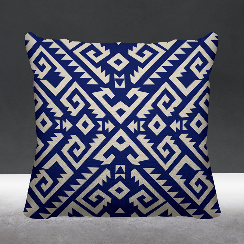Coussin intérieur / extérieur Chitto Southwestern, Bleu marine, L 15 po x H 15 po