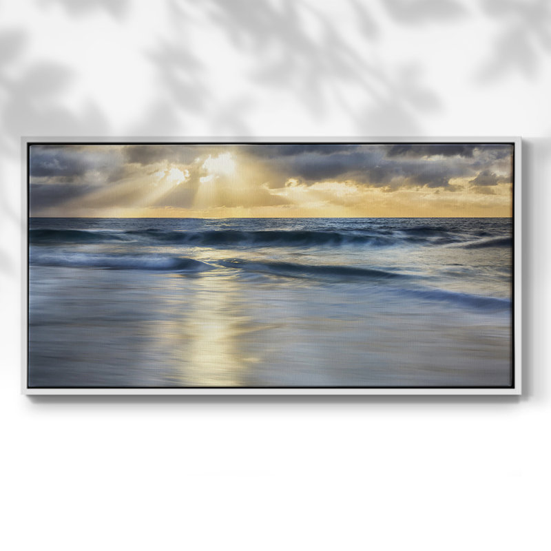 Cloudscape Shore - Toile tendue avec châssis encadré - Prêt à accrocher, H 21 po x l 41 po, Blanc