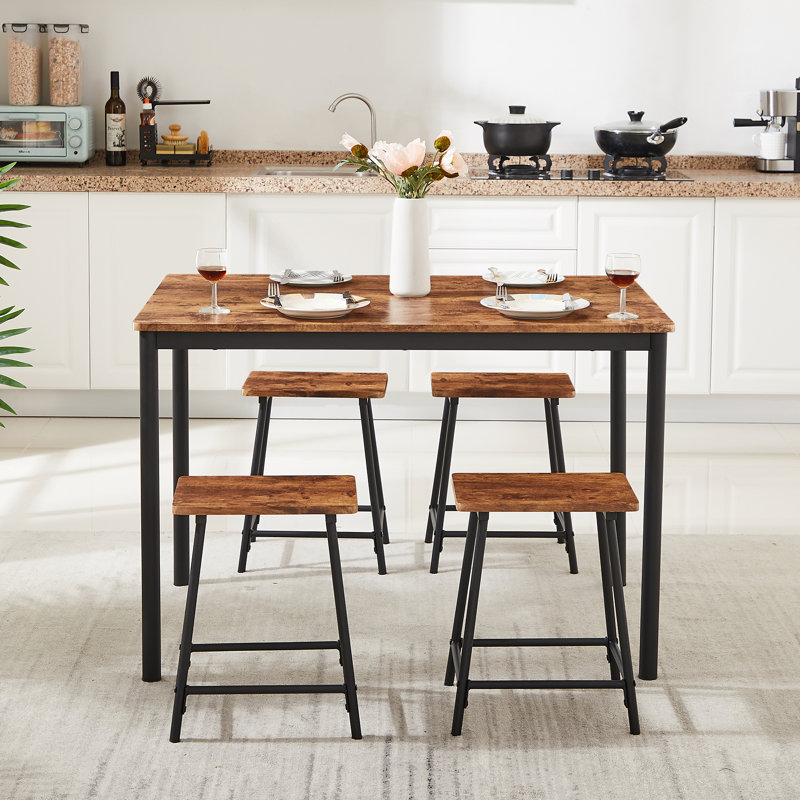Whipton 4-Person Modern Counter Height Dining Table Set Bar Dining Table with 4 Stools, Brown