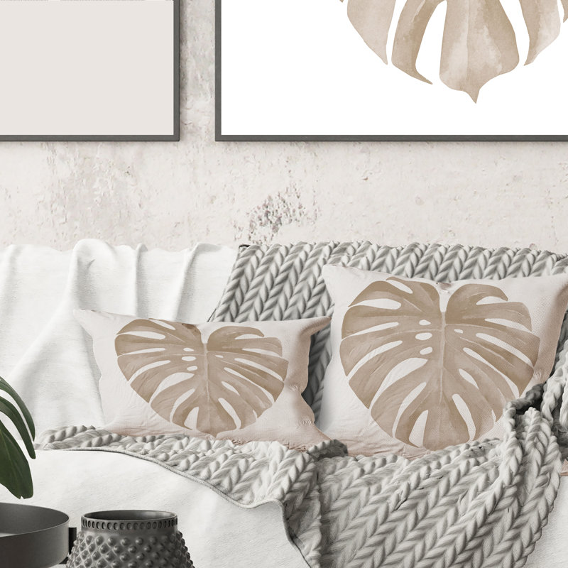 Rectangle, ivoire Pastel Monstera en forme de feuille tropicale - Coussin décoratif traditionnel imprimé