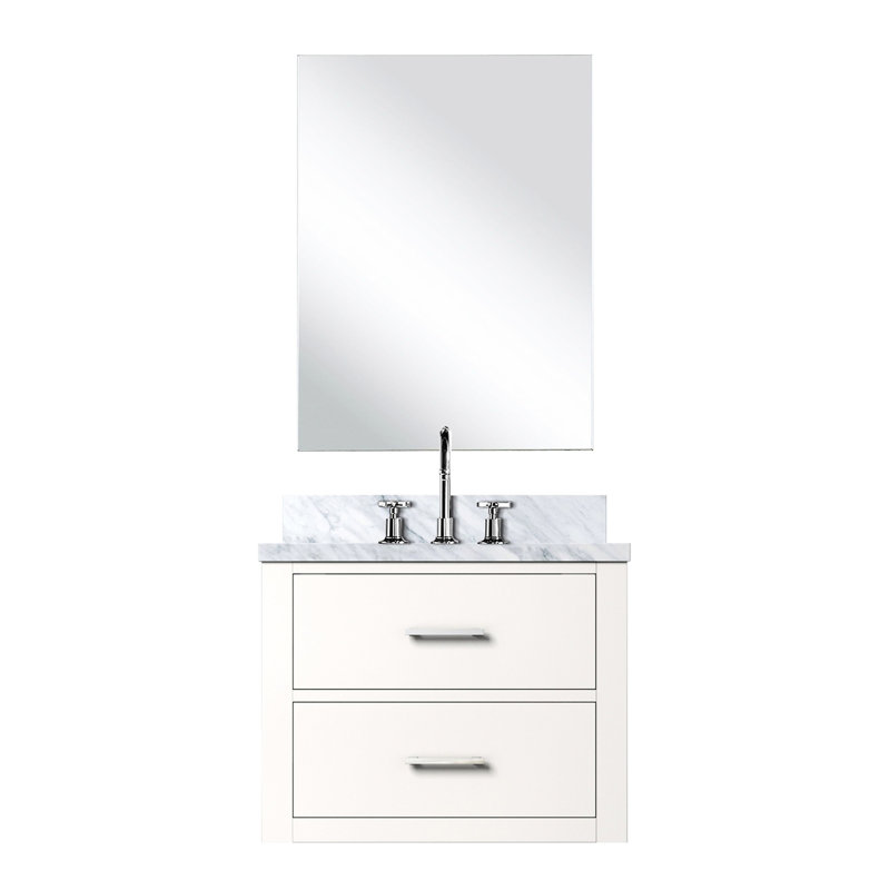 24 po L x P 18 po, meuble-lavabo blanc, plateau en acrylique, robinet, miroir inclus, miroir simple complet, miroir, Blanc