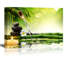«Zen Stones Rocks and A Flower Over Bamboo on a Lake with a Waterfall», reproduction de photo sur toile tendue-56324579