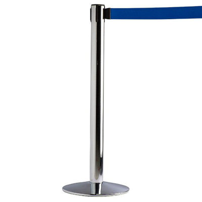 M&T Affichages Poteau de contrôle des foules chromé pour barrières de sécurité de 37 po de hauteur et barrières de sécurité rétractables à ceinture rouge 9,85 pi / 118 po