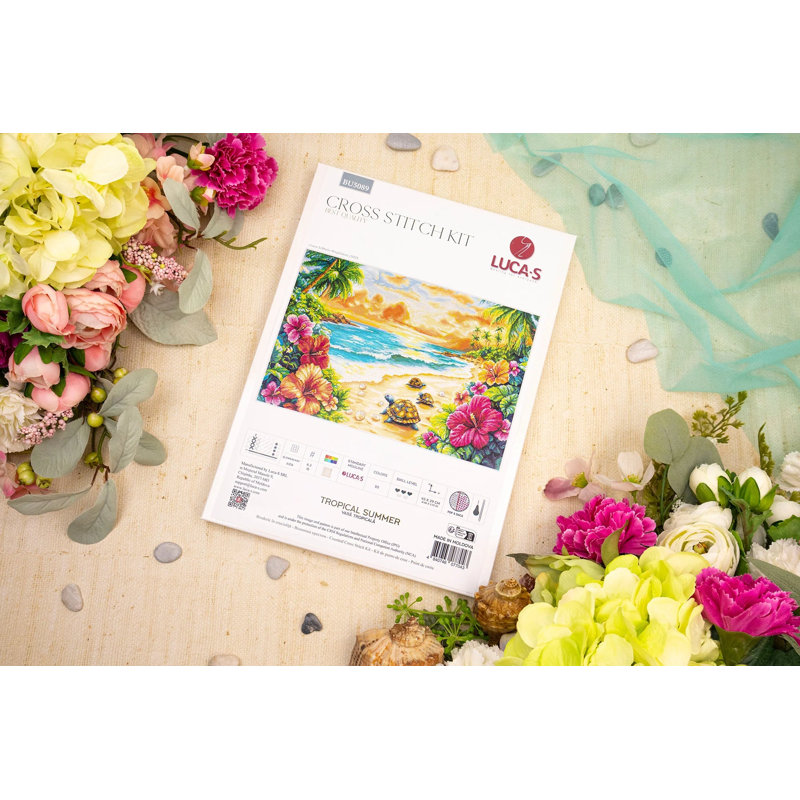 Trousse de broderie au point de croix compté « Plage tropicale d'été et tortues » de Luca-S BU5089L