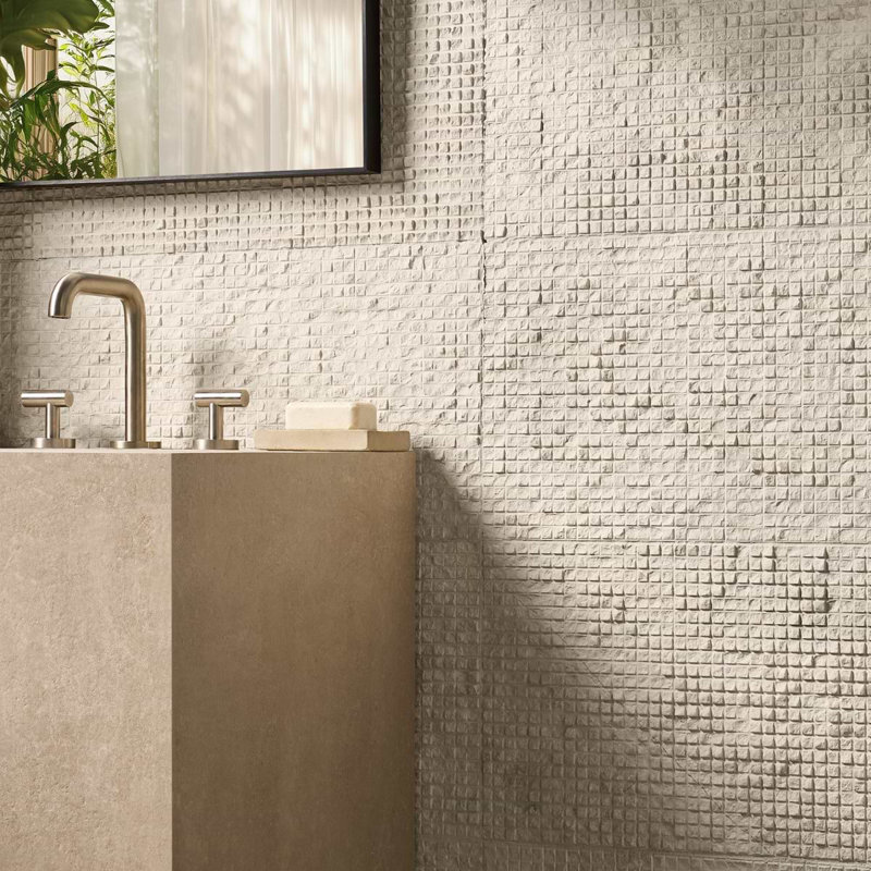 Rakestone 12x24 3D Honed Limestone Stone Tile, Cube 3D, Limestone, Wooden Beige