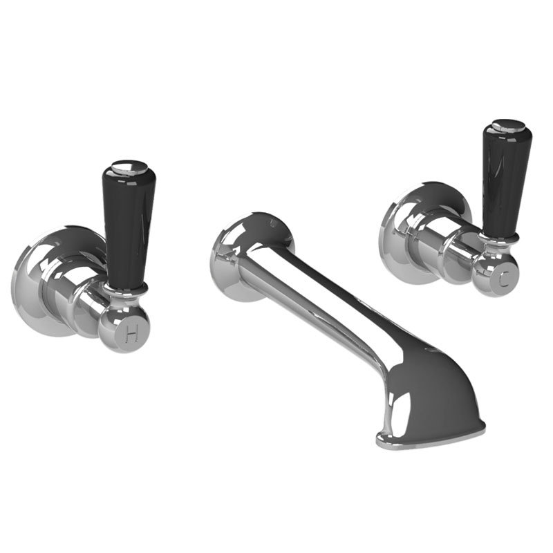 Classic Black Lever Wall Mounted Bathroom Faucet with Drain Assembly, Silver Nickel