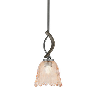Hallmann Stem Hung Mini Pendant Shown In Matte Black & Painted Wood-look Metal Finish With 7" Clear Lava Glass