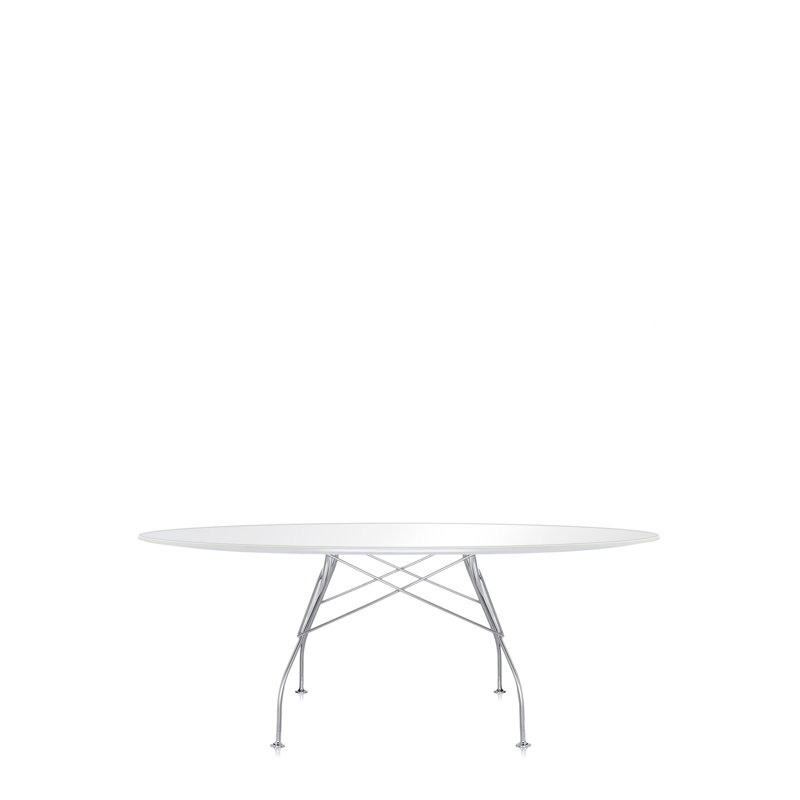 Oval Glass Dining Table, Chrome, Black