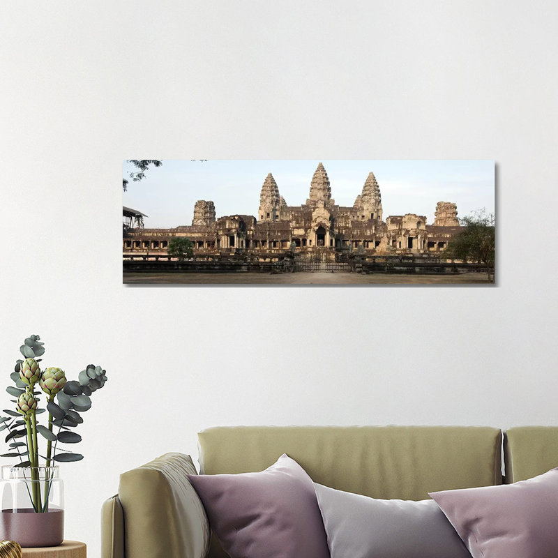Facade of a Temple, Angkor Wat, Angkor, Siem Reap, Cambodia 1 Piece Wrapped Canvas Panoramic Wall Art