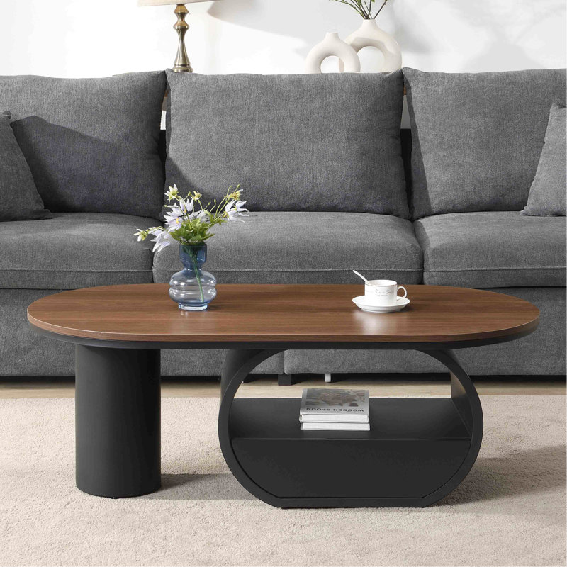Table basse ovale industrielle luxueuse en métal noir de 122 cm (48,15 po), avec tiroir de rangement, idéale pour le salon. Montage simple et stable.