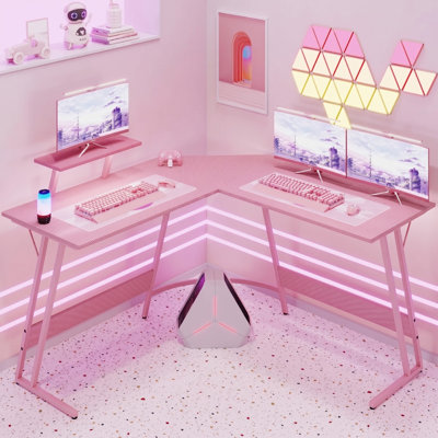 Sherri L Shaped Gaming Computer Desk with Large Monitor Stand