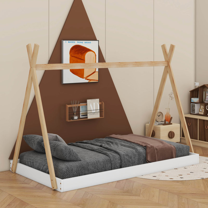 Lit simple avec structure triangulaire, Blanc/naturel