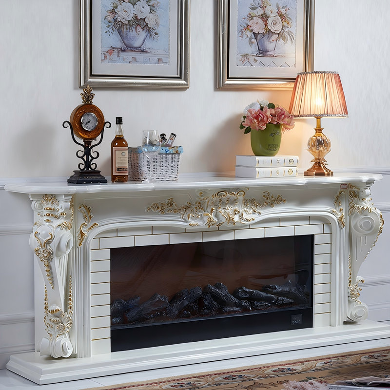 Foyer électrique décoratif de luxe léger avec fonction de chauffage, H 32,28 po x l 78,74 po x P 13,78 po