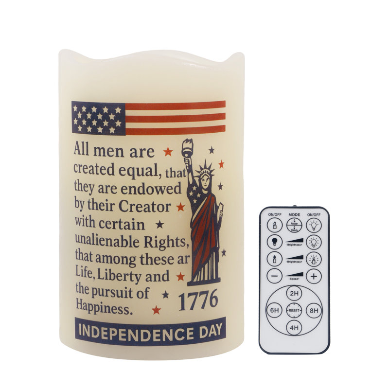 Bougie patriotique à DEL sans flamme avec projecteur drapeau américain - cire véritable, alimenté par pile / USB, télécommande