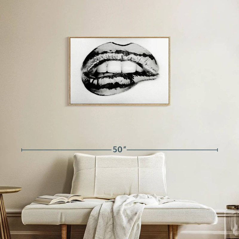 Lèvre mordante monochrome, Cadre flottant en bois naturel, 31 po x 21 po