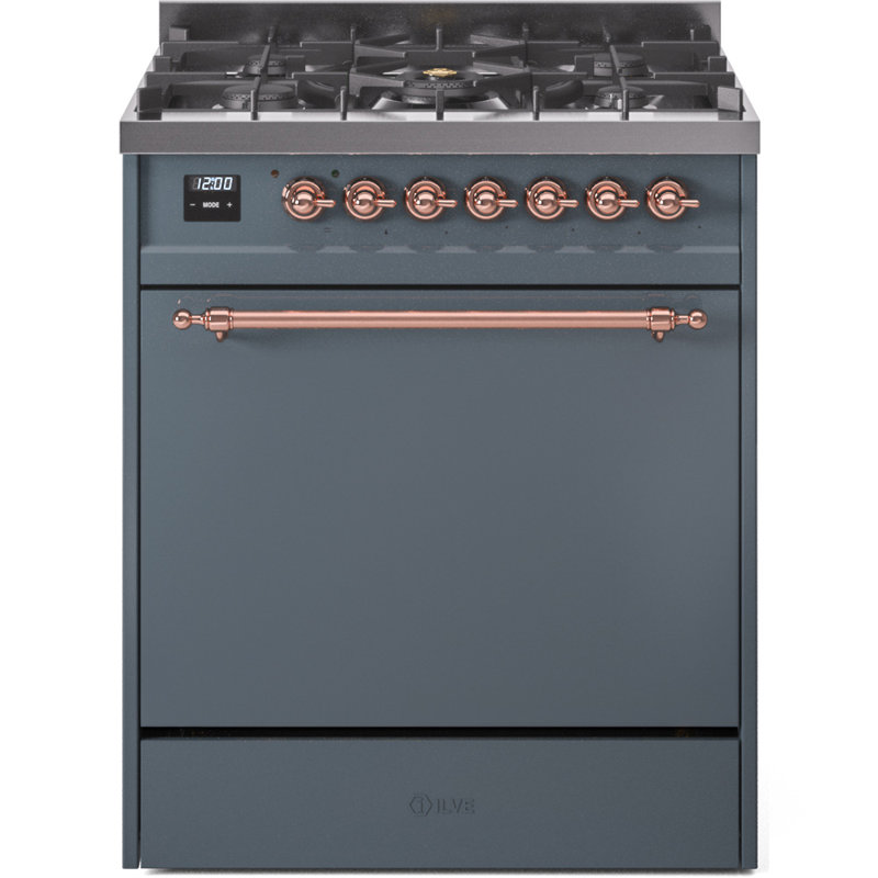Cuisinière à double carburant 30 po ILVE Nostalgie II, Gaz naturel, Gris-bleu / cuivre