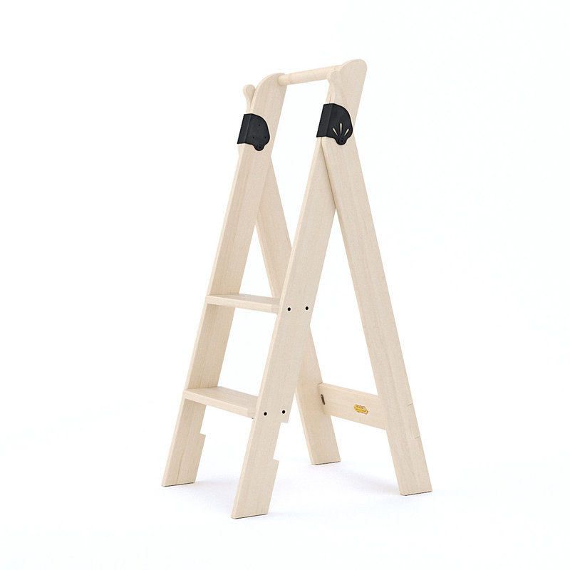 Sharptown 2 - Step Wood Folding Small Step Ladder, Maple/Black