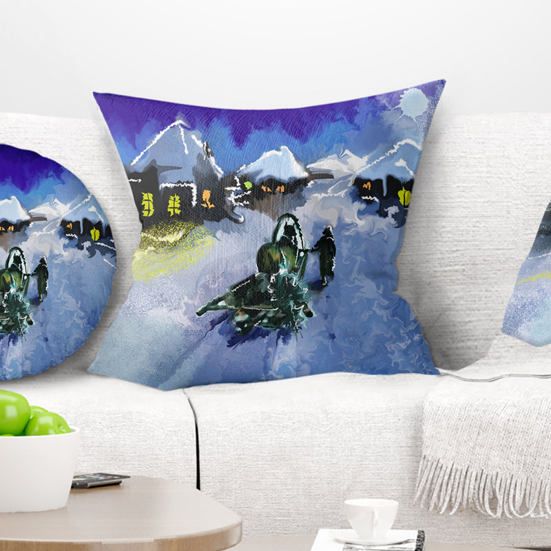 Coussin Winter Road et Night Sky, 16 po x 16 po, Coussin décoratif