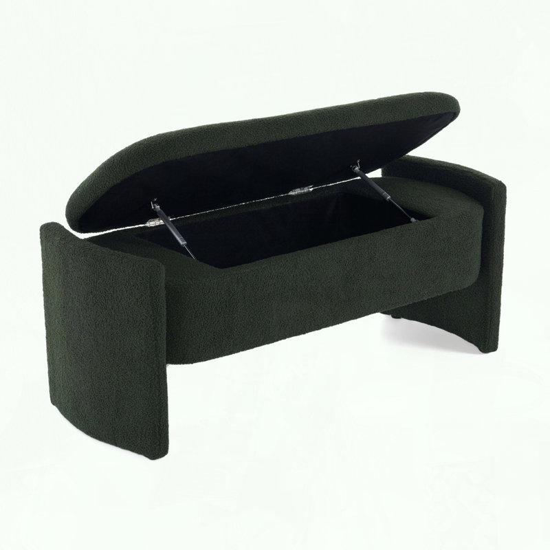 Banc de rangement avec repose-pieds avec tissu bouclé et assemblage facile