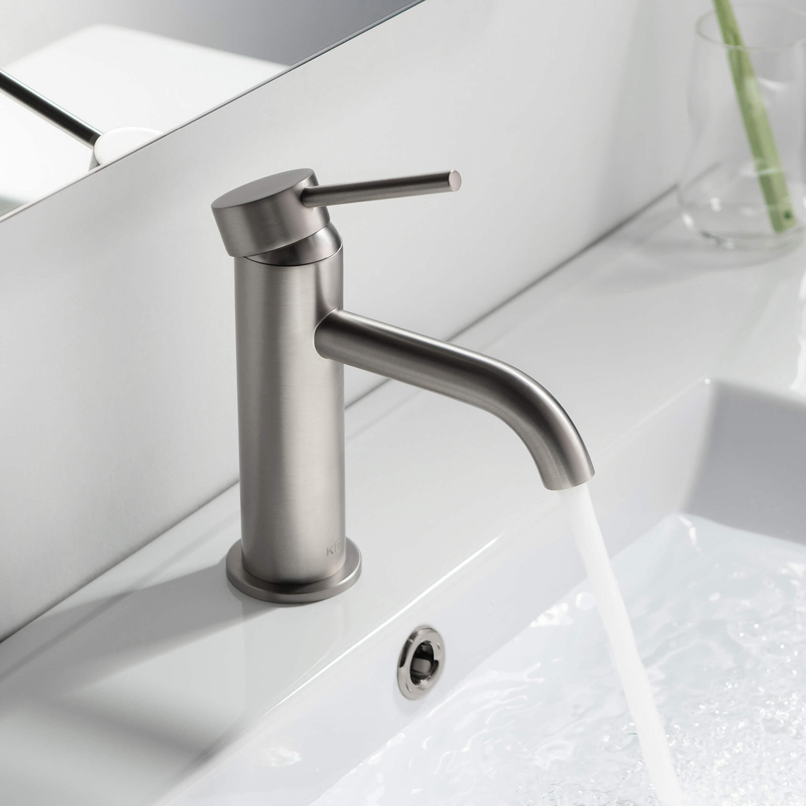 Circular Single-Hole Bathroom Faucet, Brushed Nickel, Drain Assembly Included