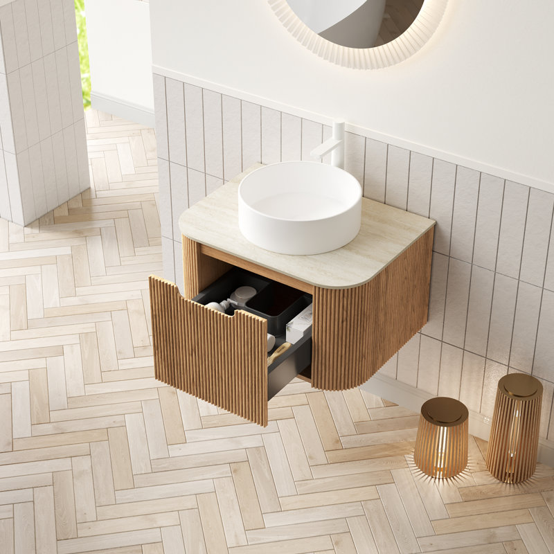 Meuble-lavabo moderne et élégant, lavabo en céramique avec pierre frittée, conception peu encombrante
