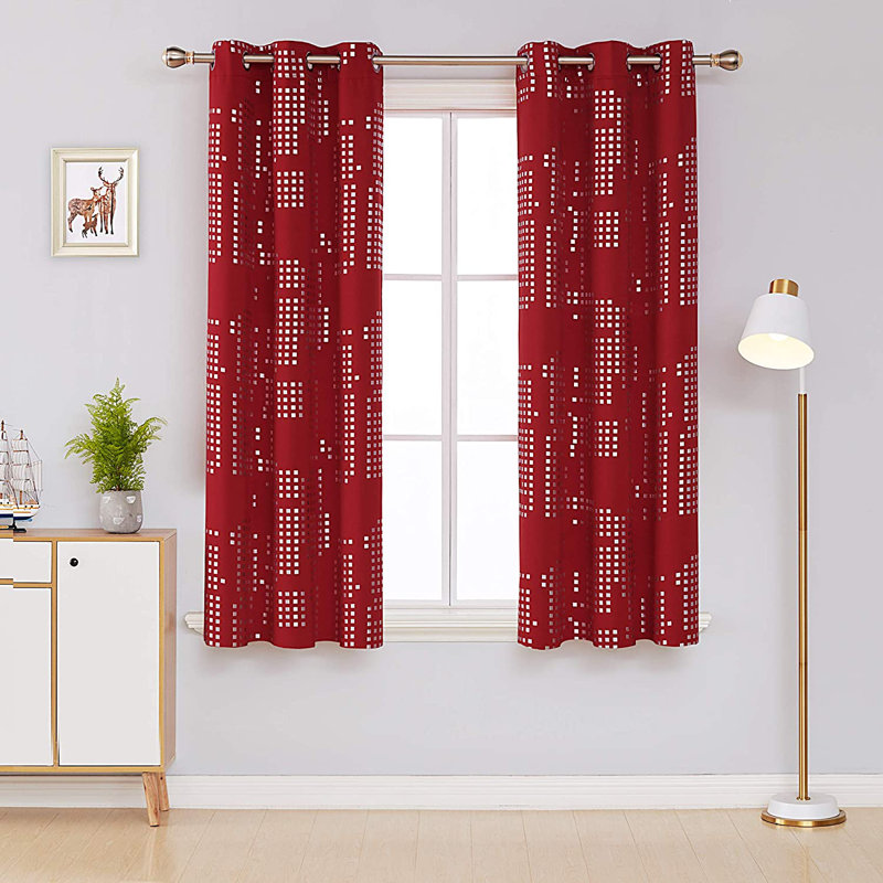 Albhie Geometric Room Darkening Thermal Curtain Panels, Red, 38" W x 84" L