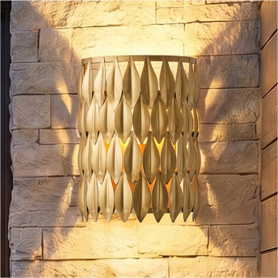 7" Rustic Distressed Gold Dimmable Wall Sconce With Iron Leaf Shade, Decorative Accent Wall Light Fixture