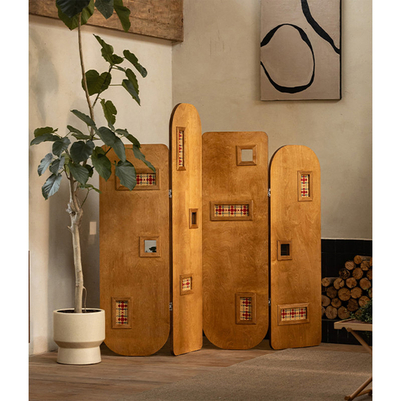 Paravent autoportant pliable en bois massif de bambou