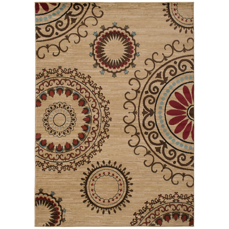 Tapis de zone noire kaléidoscope ébène Calliope, Rectangle 5 pi 3 po x 7 pi 3 po
