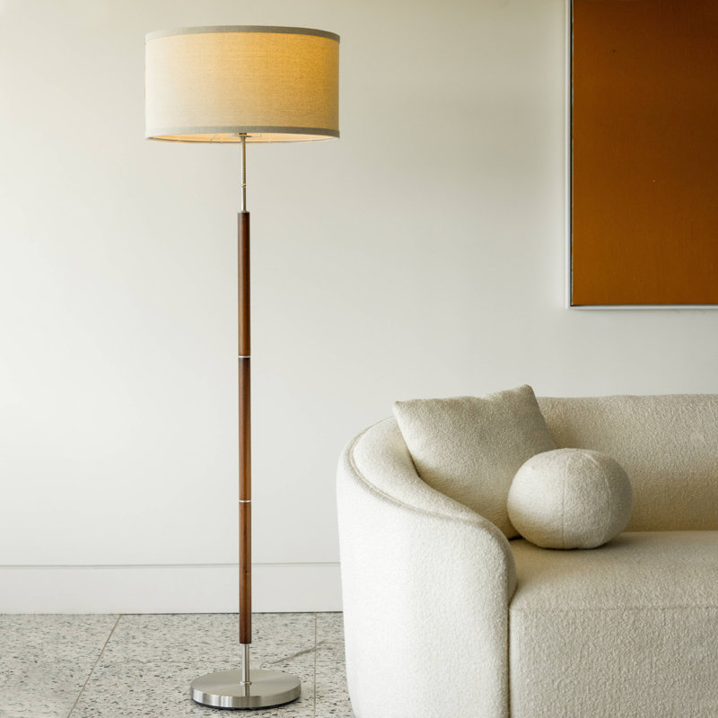 Carter 65 in. Mid-Century Modern LED Energy Efficient Floor Lamp with Fabric Drum Shade
