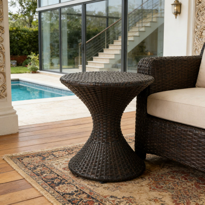 16-inch Multi-brown Wicker Hourgla Side Table