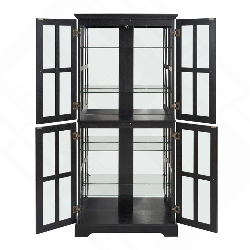 Antique Curio Display Cabinet With 4 Glass Doors, Adjustable Shelves For Home Or Office(E26 Bulb Included), Black