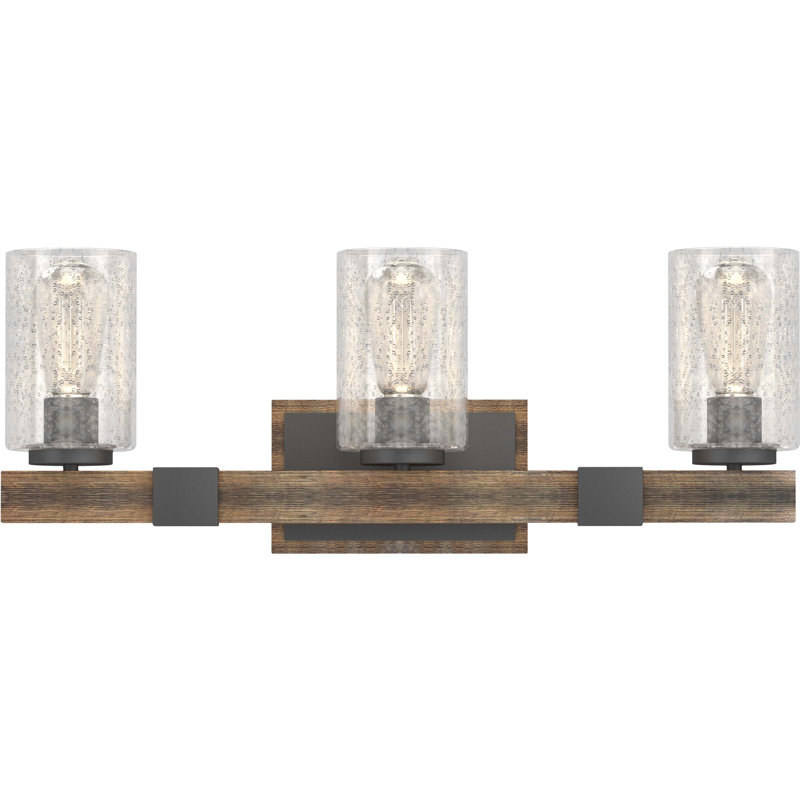 Barre d'éclairage de salle de bain ou de meuble-lavabo 3 lumières l 24 po en noyer noir Loon Peak V4373 avec abat-jour cylindrique en verre bullé transparent