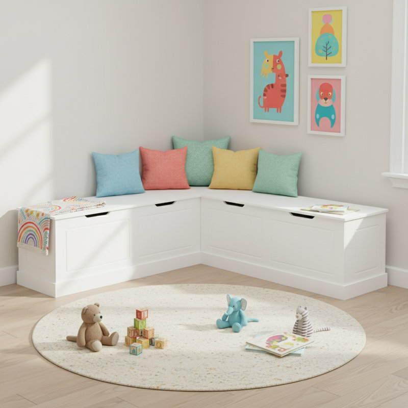 Breakfast Nook Corner Storage Bench L-Shaped Dining Bench With Hidden Flip-Top Storage, White