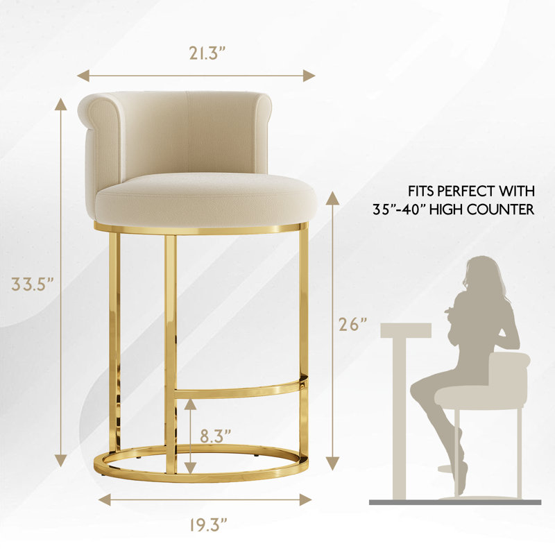 Modern Counter Height Bar Stools,Fabric Linen Upholstered Counter Stools(Set of 2), Beige