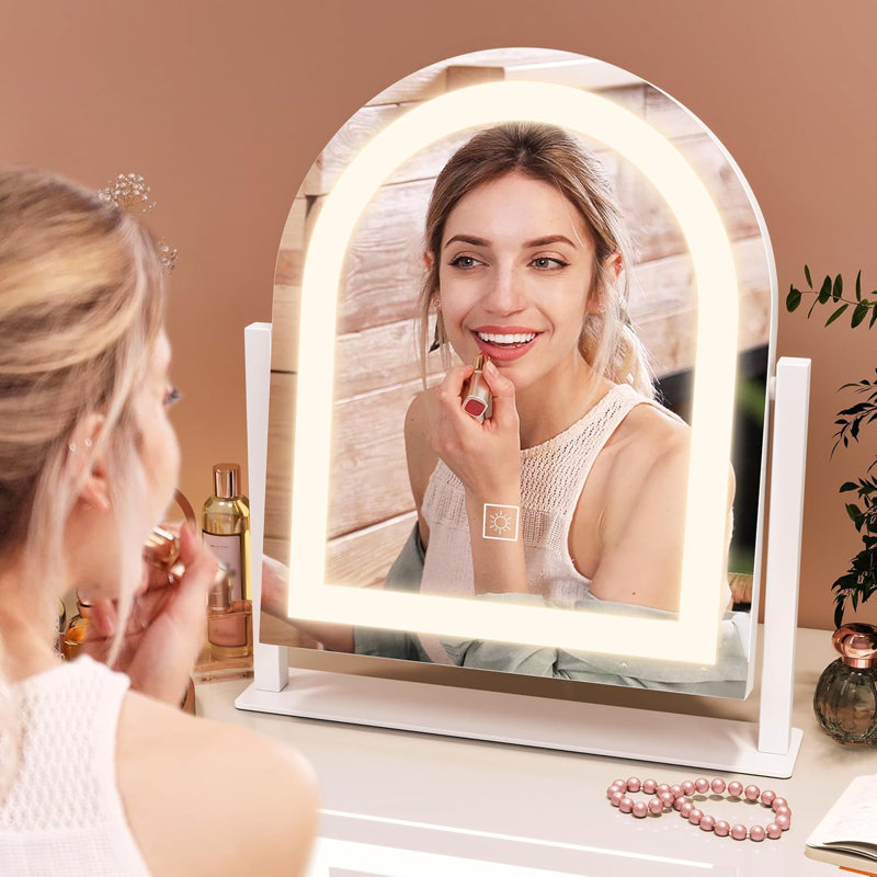 Miroir de salle de bain à DEL avec lumières - miroir de maquillage 15 po x 13 po avec écran tactile, modes d'éclairage 3 couleurs, grossissement 10 fois, luminosité réglable, inclinaison et pivot réglable pour la salle de bain et la coiffeuse