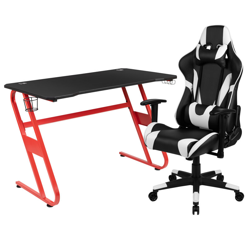 Bridesdale 2 Piece Computer Desk Office Set, Black/White