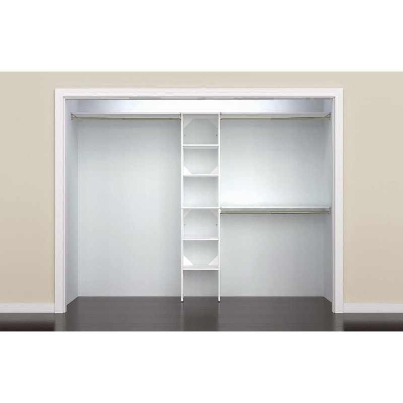 Ensemble de rangement en bois avec tour, 3 tiges de suspension, tablettes supérieures réglables, convient aux espaces de 5 à 9 pi. Large, blanc pur