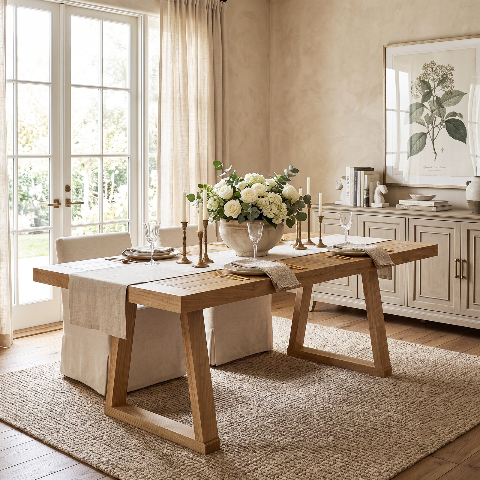 72" Extendable Dining Table, Natural Wood
